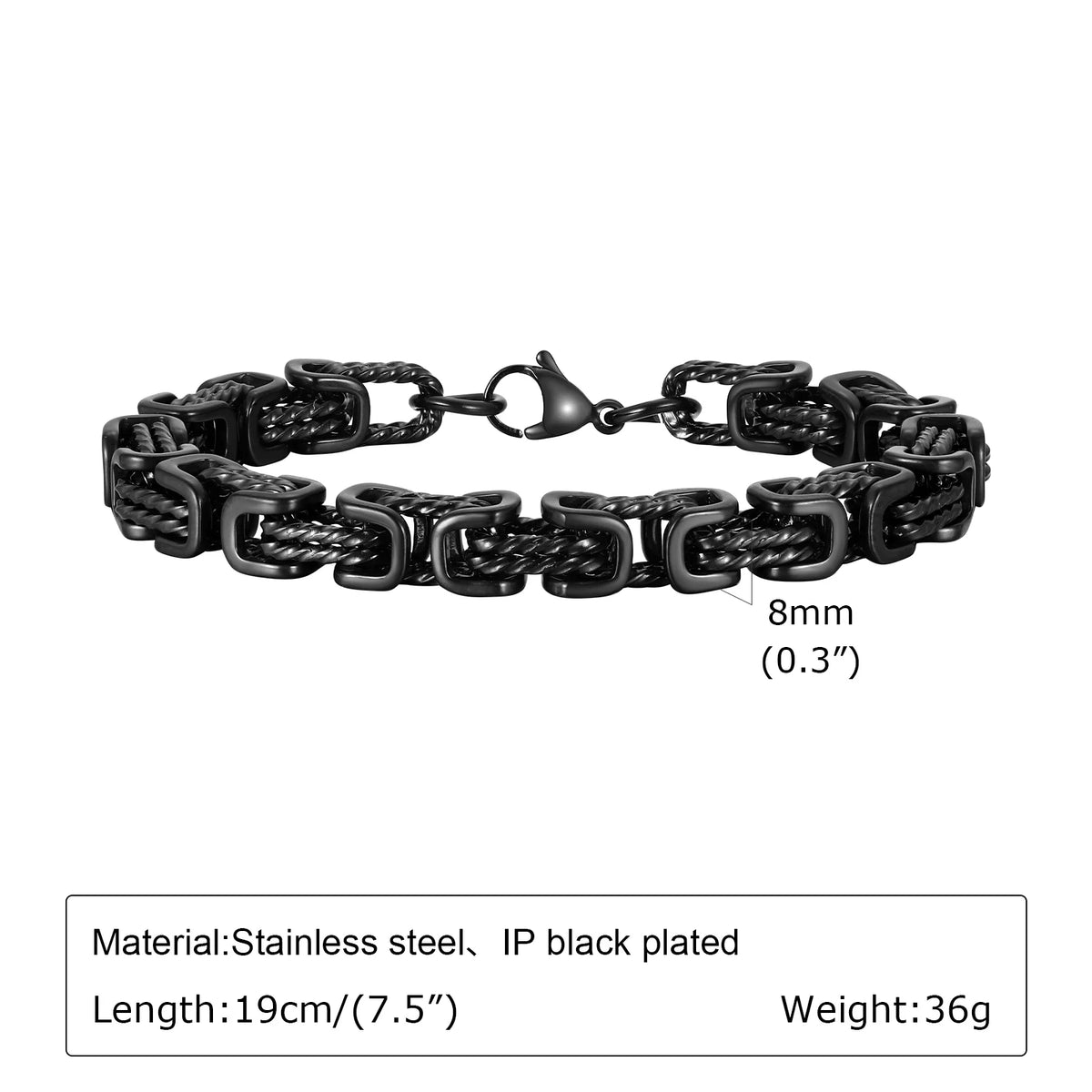 Men's Chunky Byzantine Bracelet - Retro Grey 8mm Stainless Steel Braided Link Wristband