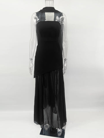 TARUXY Fashion Strapless Jurk - Elegante Mouwloze Mesh Strandvakantie Lange Jurk voor Dames