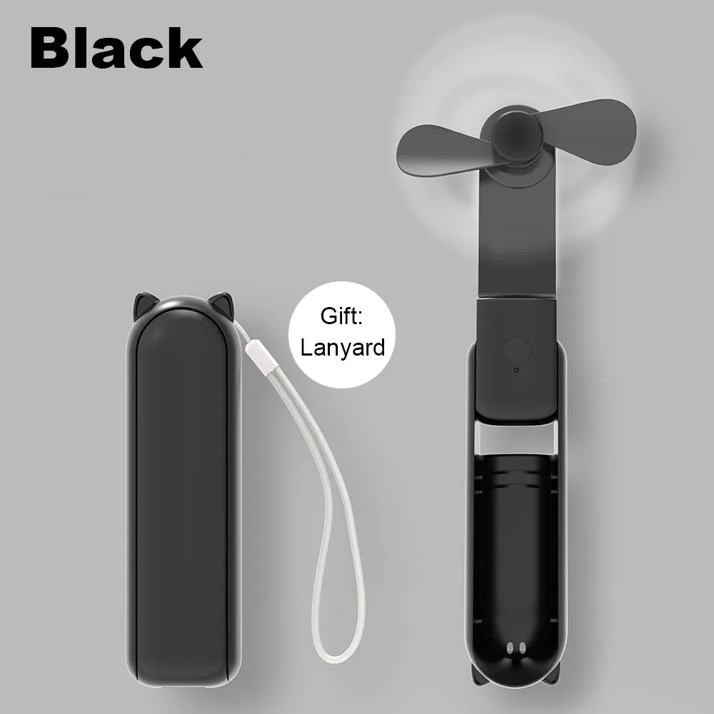 Mini Portable Handheld Fan 2000mAh USB Rechargeable - Compact Folding Fan with Power Bank