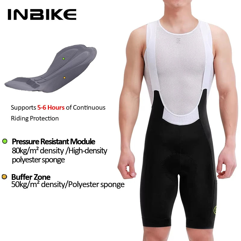 INBIKE 2025 Men's Cycling Bib Shorts - High-Waisted Breathable Biking Bibs with Pockets