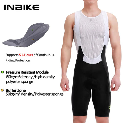 INBIKE 2025 Men's Cycling Bib Shorts - High-Waisted Breathable Biking Bibs with Pockets
