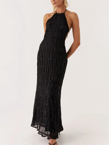 Tossy Dames Lente Mode Patchwork Maxi Jurk - Vetersluiting Rugloze Hoge Taille Effen Strandjurk 2025