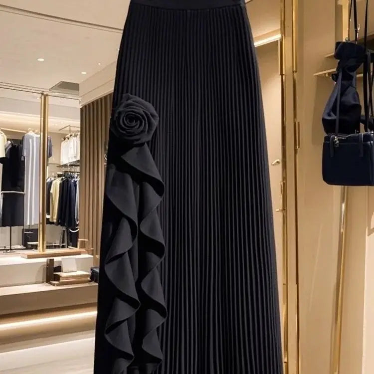 OCEANLOVE Irregular Ruffles Women Skirts - Elegant Retro Pleated A-line Skirt for Autumn & Winter
