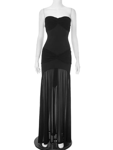 TARUXY Gerimpelde strapless lange jurk - Dames rugloze modieuze slanke jurk voor vakantie