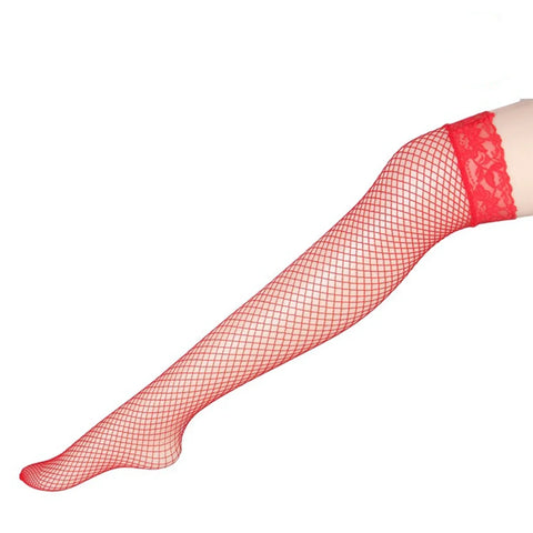 Floral Lace Patchwork Over Knee Thigh High Stockings for Women in Red and Black