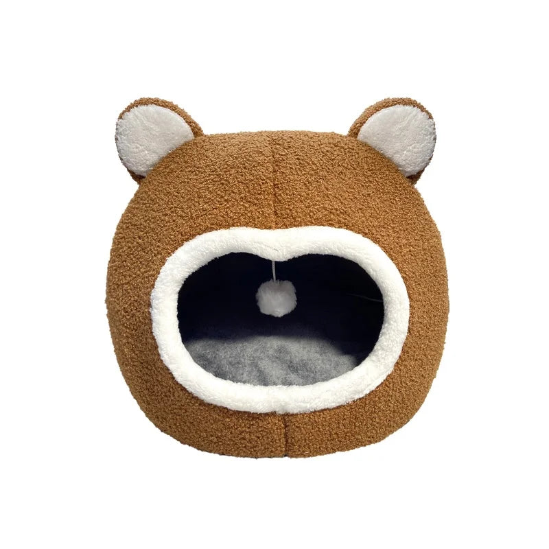 Cozy Brown Cat Bed - Plush Lounger for Kittens and Small Dogs
