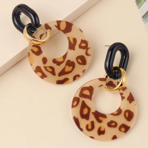 Vintage Black Leopard Print Circle Drop Earrings for Women - Trendy Acrylic Round Geometric Dangle Jewelry 2025