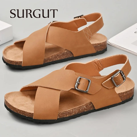 SURGUT Handgefertigte Herrensandalen aus Rindsleder – Sommer-Strandschuhe 