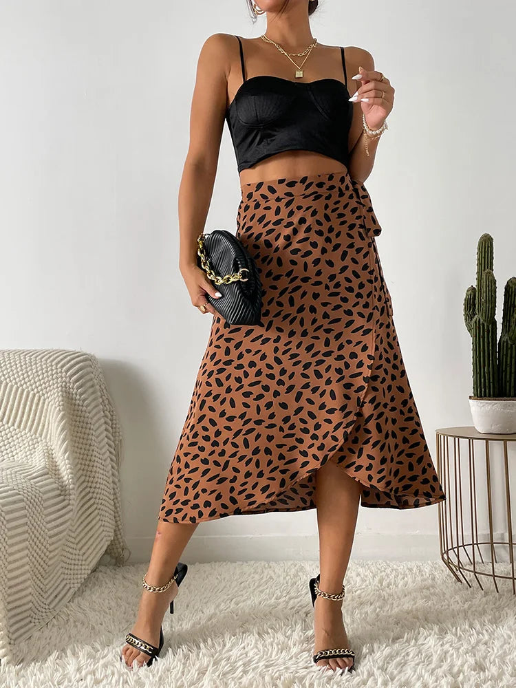 Benuynffy Boho Women Casual Print Tie Side Wrap Skirt - Elegant High Waist Summer Asymmetrical A-Line Skirt