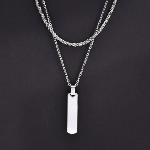 2pcs Vertical Layer Necklaces for Men and Boys | Waterproof Stainless Steel Cuban Chain Collar