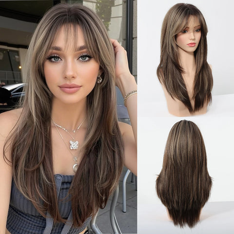 Blonde Golden Synthetic Wigs Long Straight Hair Natural Wig for Women Middle Part Wigs Cosplay Party Heat Resistant Fake Hair