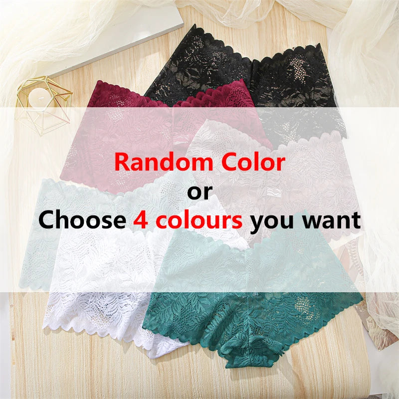 FINETOO 4pcs Lace Floral Boyshorts Underwear for Women