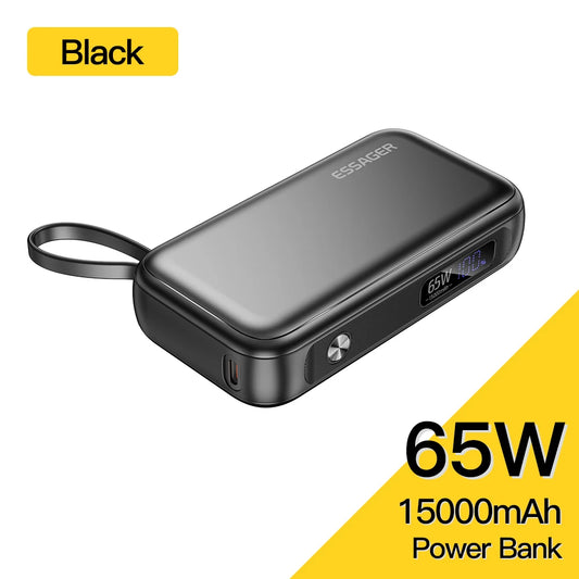 Essager Power+ 65W Power Bank – 15000mAh Portable with USB-C Cable
