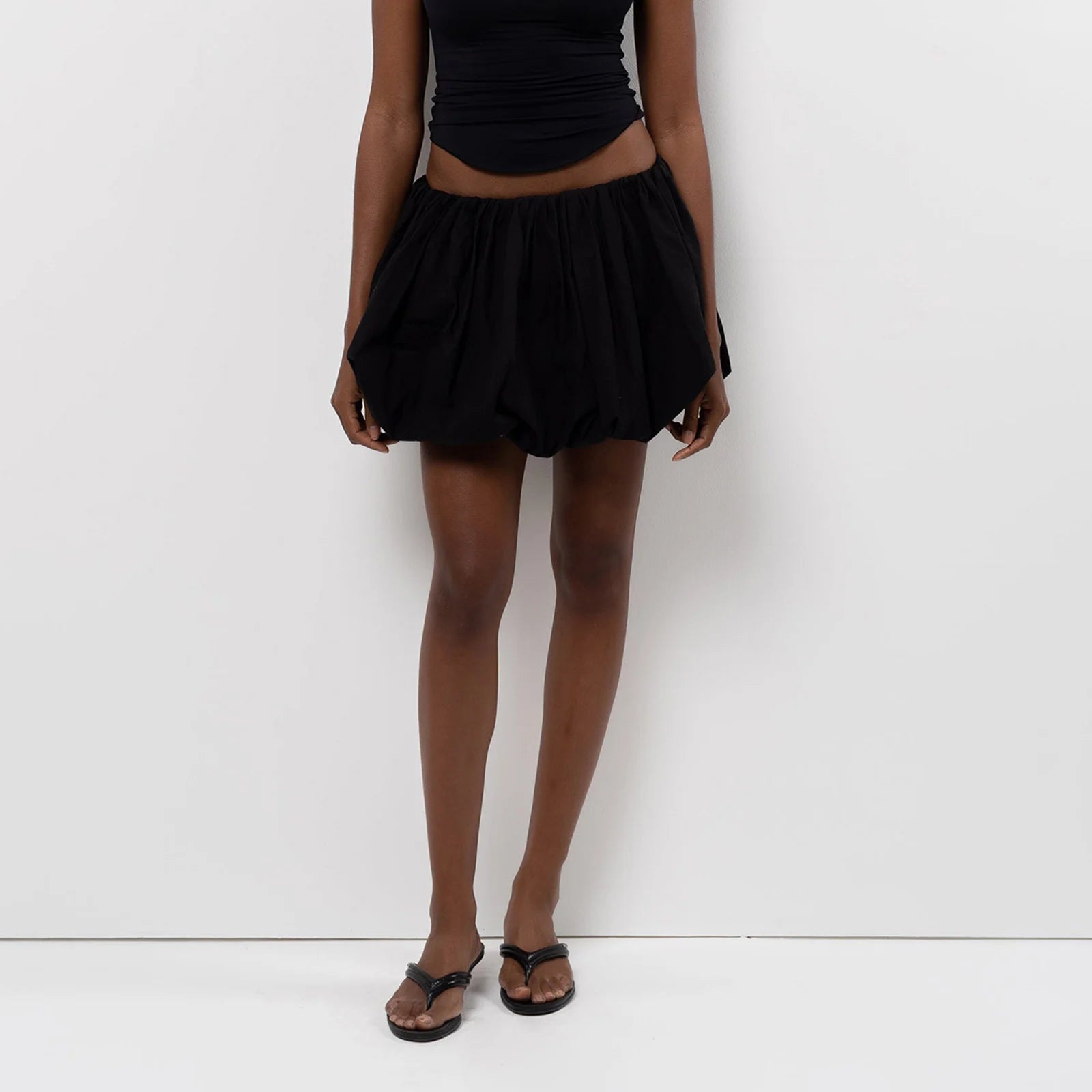 Hirigin Women Y2K Bubble Skirt - Elastic Waist Pleated Ruffle Hem A-Line Mini Skirt