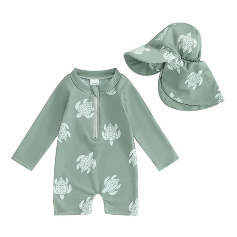 Tregren Toddler Boys Rash Guard Swimsuit with Swim Cap