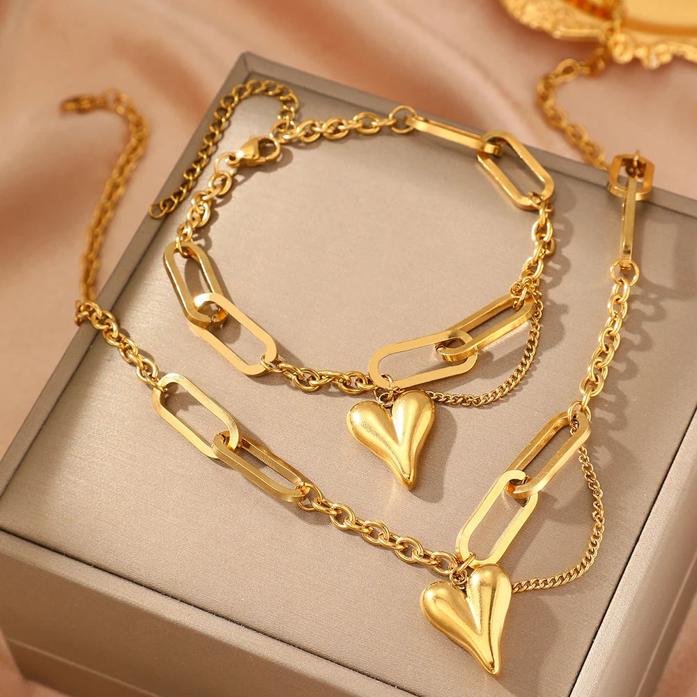 Light Luxury Retro Heart-Shaped Irregular Chain Jewelry Set for Women