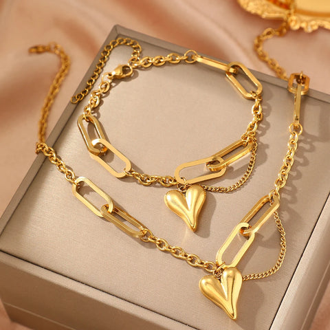 Light Luxury Retro Heart-Shaped Irregular Chain Jewelry Set for Women