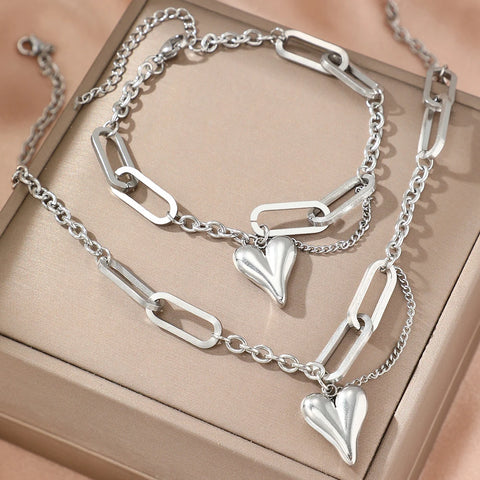 Light Luxury Retro Heart-Shaped Irregular Chain Jewelry Set for Women
