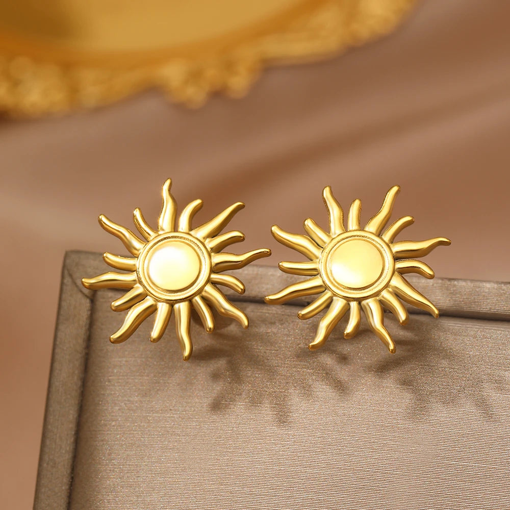Elegant Stainless Steel Sunflower Flower Earrings for Daily Wear