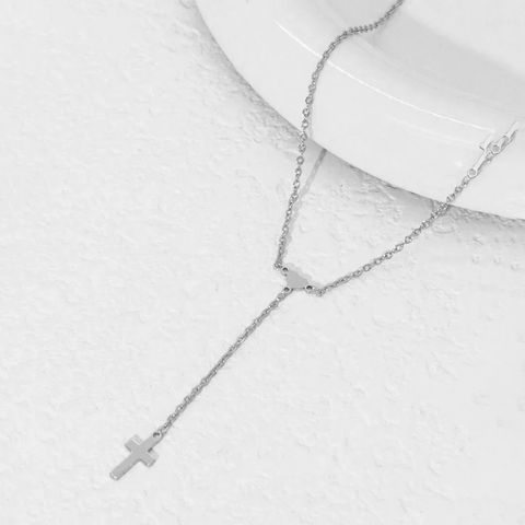 DGIDDK Simple Mini Heart Cross Pendant Necklace - Y Shape Stainless Steel Chain for Women