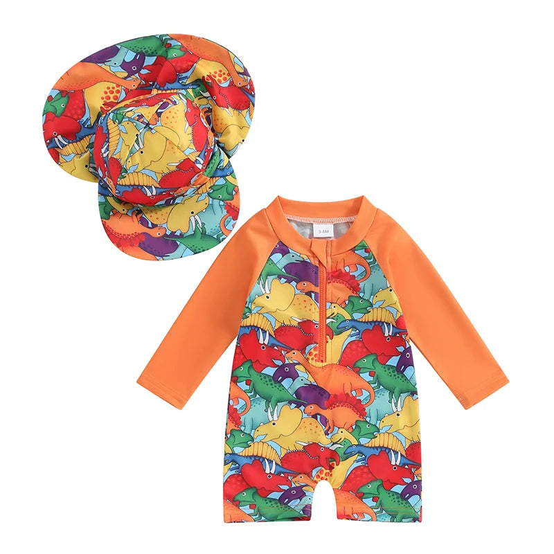 Tregren Toddler Boys Rash Guard Swimsuit with Swim Cap