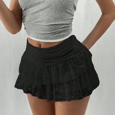 Hirigin Cute Ruffle Bloomer Skirts - Women's Summer Lace Floral Mini Skirt