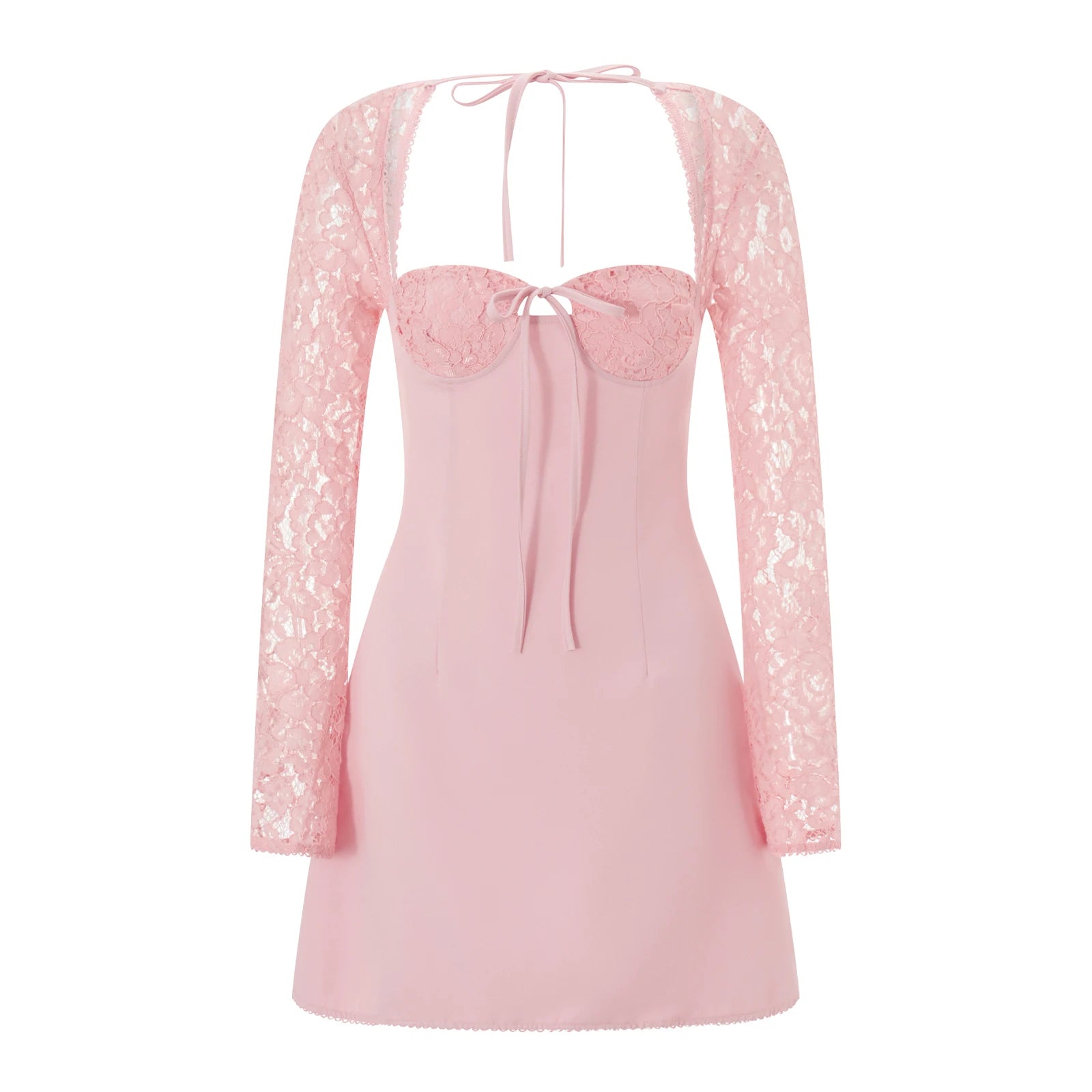 Hirigin Women's Elegant Lace Patchwork Mini Dress