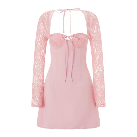 Hirigin Dames Elegante Kanten Patchwork Mini Jurk