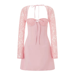 Hirigin Women's Elegant Lace Patchwork Mini Dress
