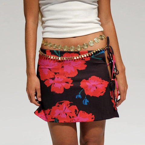 Hirigin Y2K Drawstring Kawaii Minirok - Lage Taille Tie Dye Bodycon Potloodrok voor Vrouwen