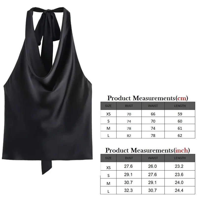TRAF 2025 Spring Summer Women Fashion Hanging Neck Collar Silk Textured Top
