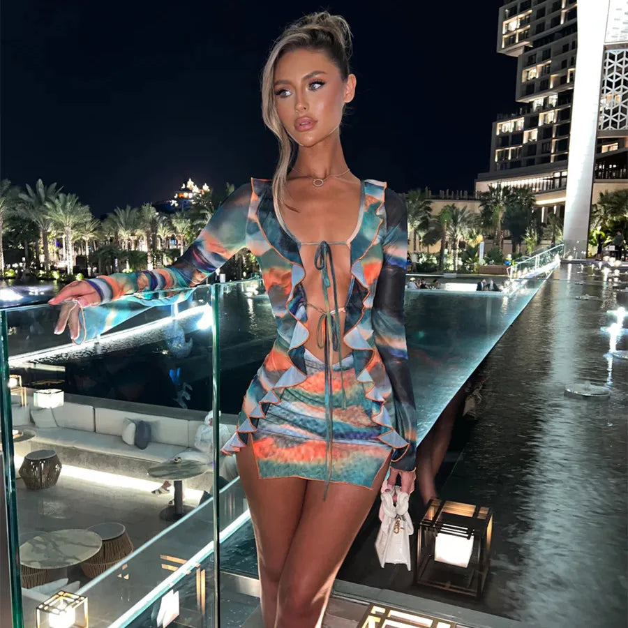 Hirigin Women Ruffle Mini Dress