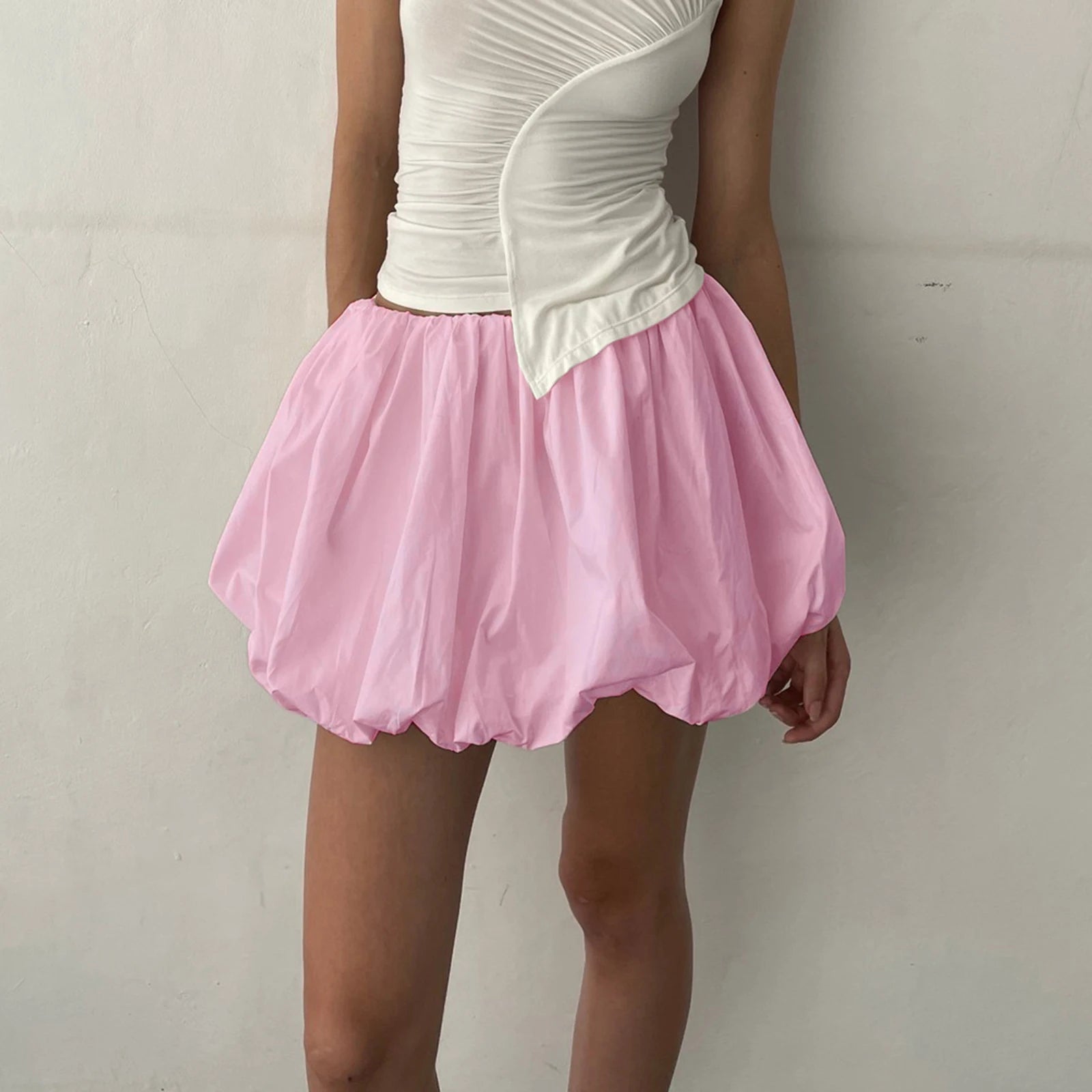 Hirigin Women Y2K Bubble Skirt - Elastic Waist Pleated Ruffle Hem A-Line Mini Skirt