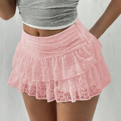 Hirigin Cute Ruffle Bloomer Skirts - Women's Summer Lace Floral Mini Skirt