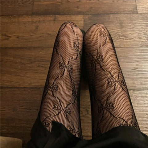 Hollowed Out Lace Mesh Stocking Bottomed Pantyhose - Classic Lolita Tights