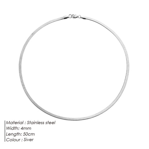 eManco Unisex Snake Chain Necklace - Silver Color Choker Stainless Steel Herringbone Chain for Women Jewelry Wholesale