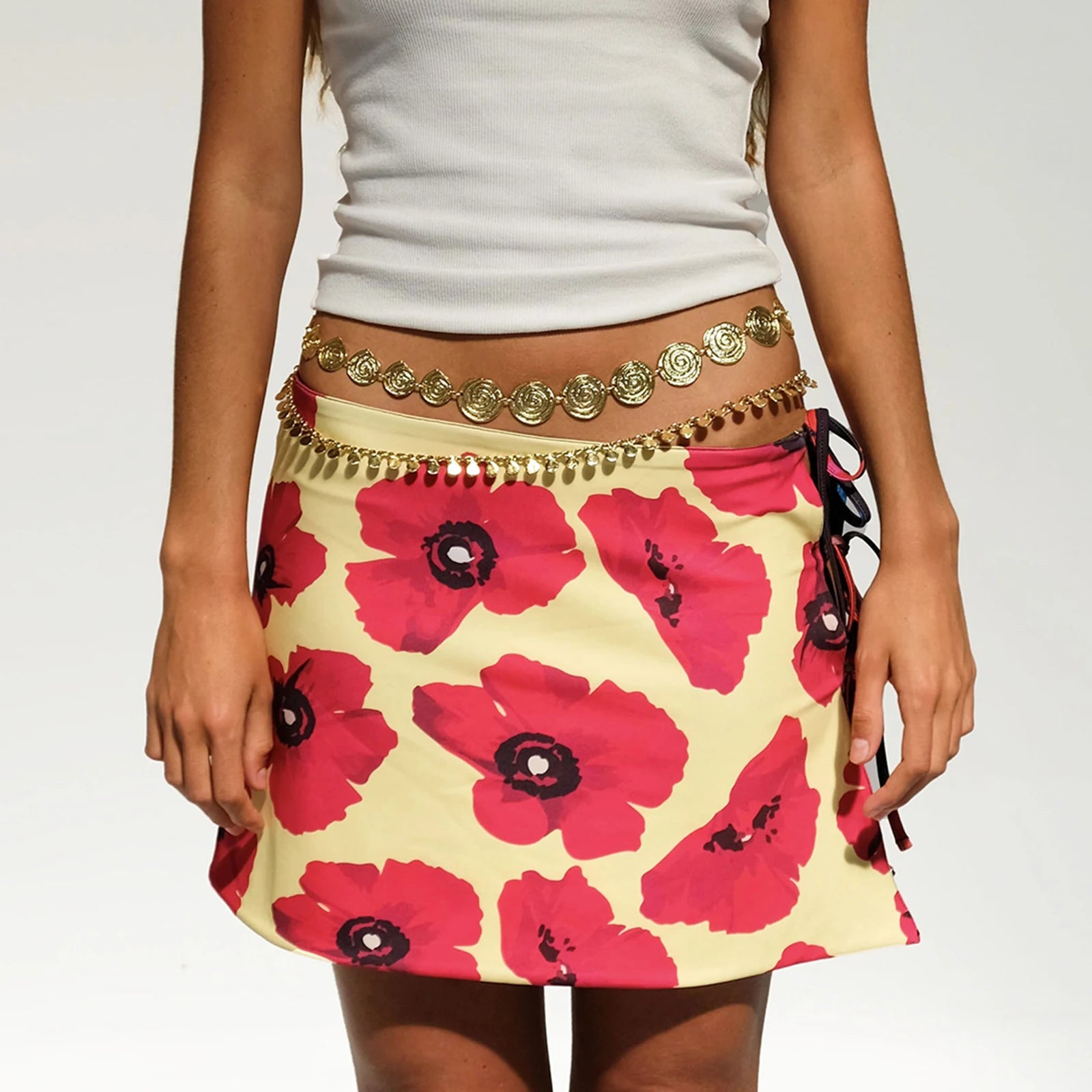 Hirigin Y2K Drawstring Kawaii Mini Skirt - Low Waist Tie Dye Bodycon Pencil Skirt for Women