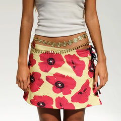 Hirigin Y2K Drawstring Kawaii Mini Skirt - Low Waist Tie Dye Bodycon Pencil Skirt for Women