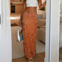 Hirigin Women Sequin Beaded Maxi Skirt - Sparkly High Waist Bodycon Evening Wear