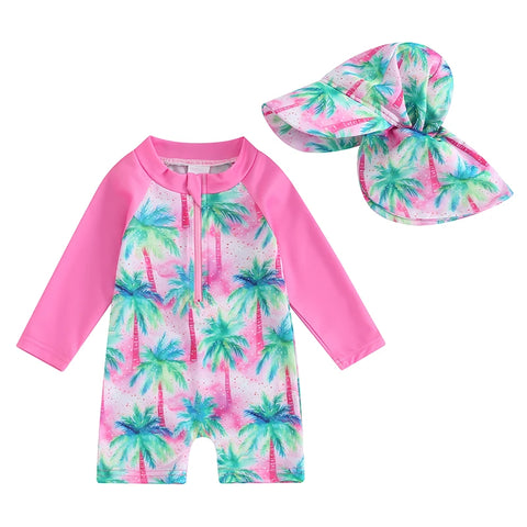 Tregren Toddler Boys Rash Guard Swimsuit with Swim Cap