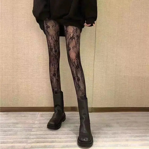 Hollowed Out Lace Mesh Stocking Bottomed Pantyhose - Classic Lolita Tights