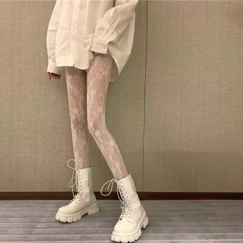 Hollowed Out Lace Mesh Stocking Bottomed Pantyhose - Classic Lolita Tights