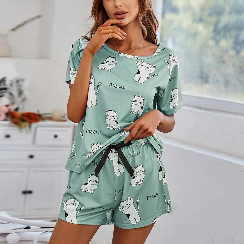Women Pajamas Sets Short Sleeve Nightwear