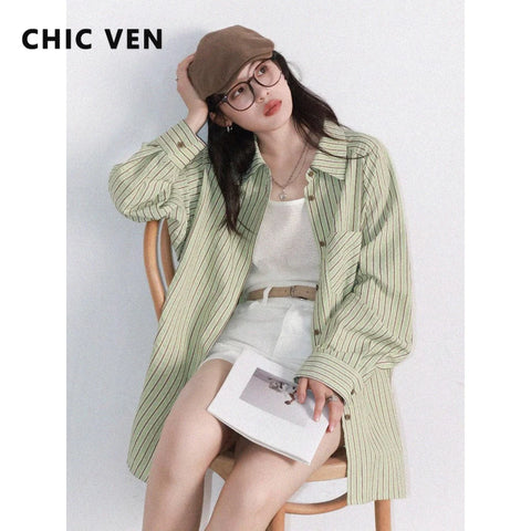 CHIC VEN Women’s Oversized Striped Blouse