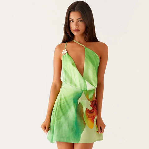 TARUXY Sexy mini-jurk met één schouder en print voor strandvakanties