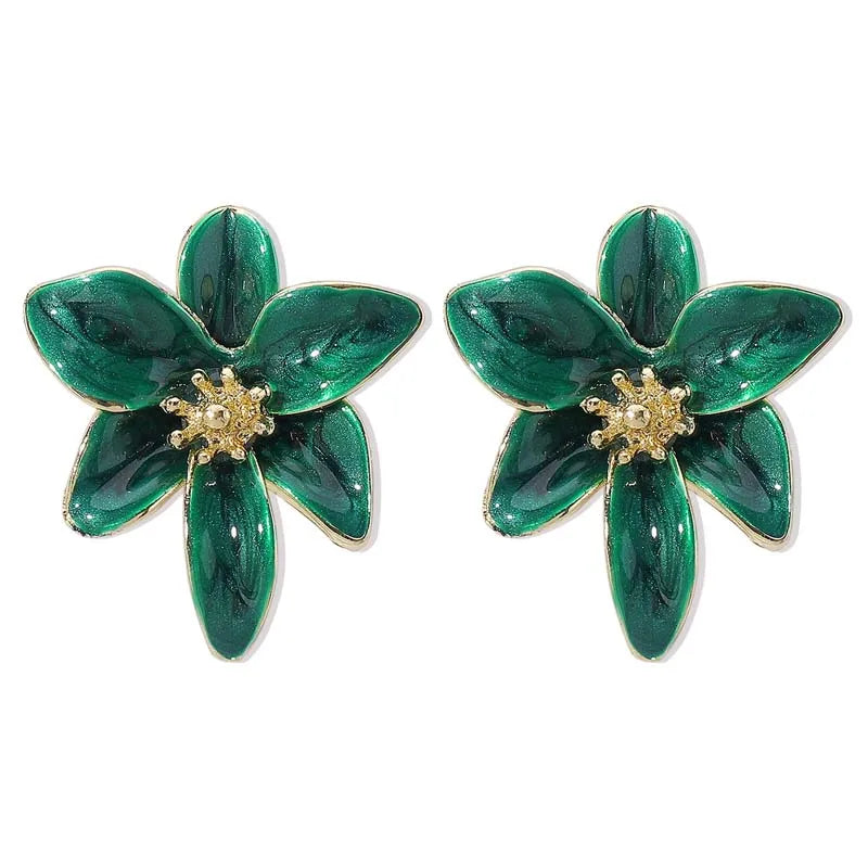 Vintage Red Enamel Flower Stud Earrings - Sweet Dripping Oil Style for Women