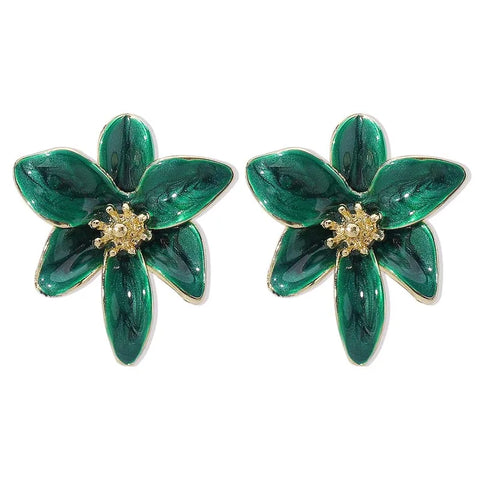 Vintage Red Enamel Flower Stud Earrings - Sweet Dripping Oil Style for Women