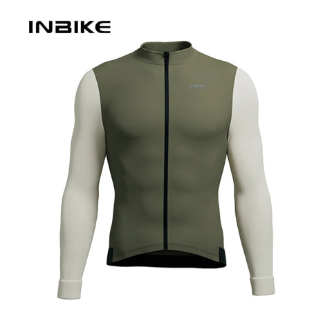 INIBKE Long Sleeved Men's Cycling Jersey - Winter Fleece Bicycle Jersey with Reflective Full Zipper and 3 Rear Pockets