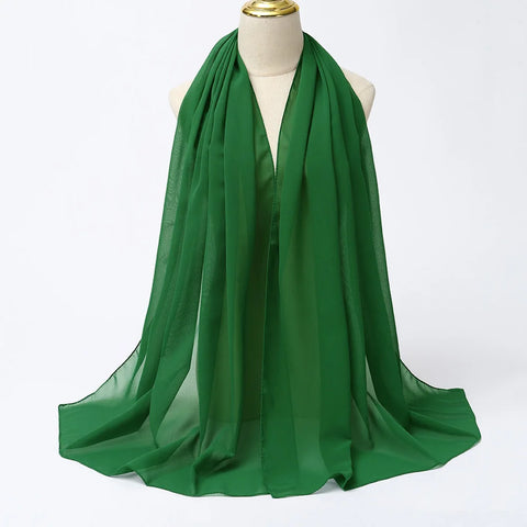 Elegant Muslim Chiffon Hijab Scarf - Lightweight Long Solid Color Head Wrap for Women
