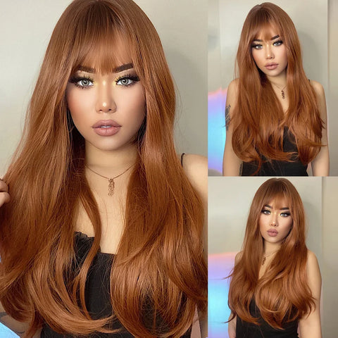 EASIHAIR Long Brown Ombre Synthetic Wigs for Women - Natural Wavy Cosplay Wig